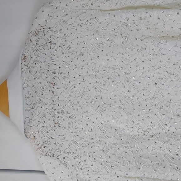 White open Blazer Suit jacket Sparkle holidays rhinestones bling Gorg! Sz.L - Picture 7 of 10